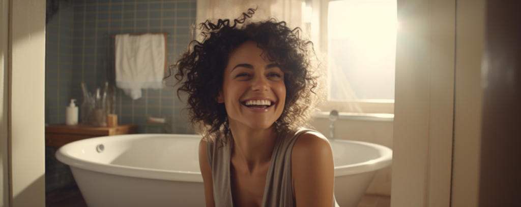 Woman smiling in bathroom